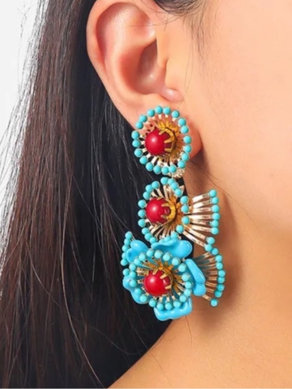 Zara Turquoise and Red Beaded Earrings